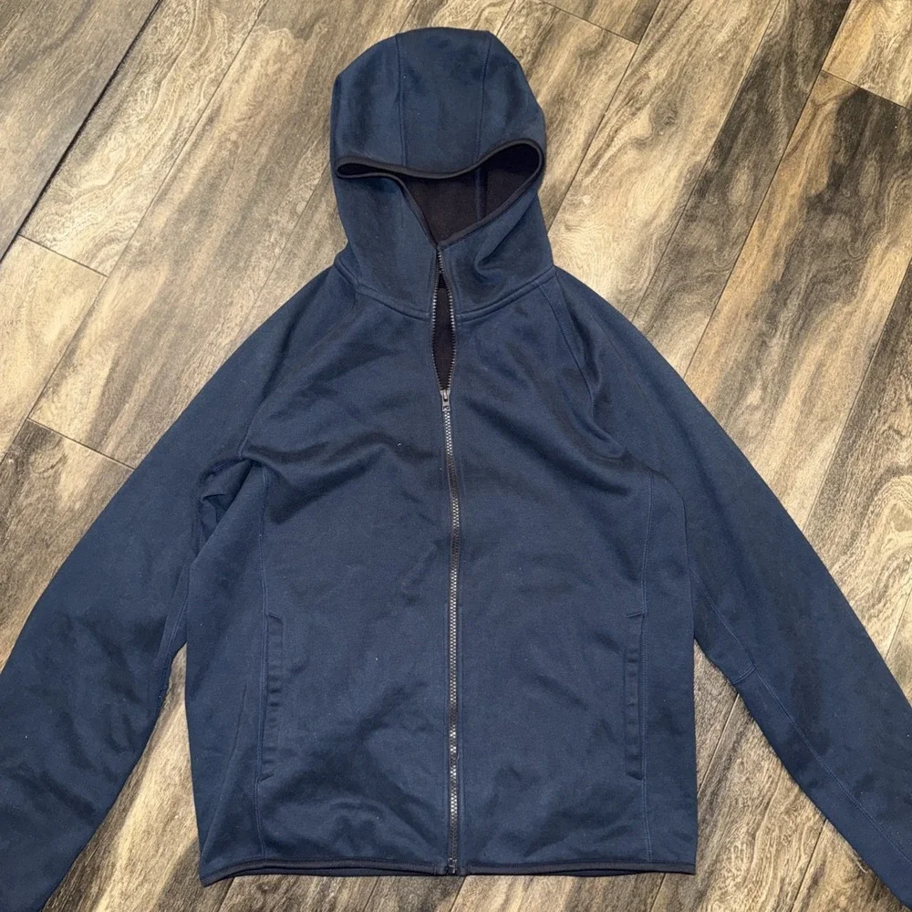 Uniqlo Fleece Full-Zip Jacket Hooded Cotton Blend Navy Blue Men's Size‎ M